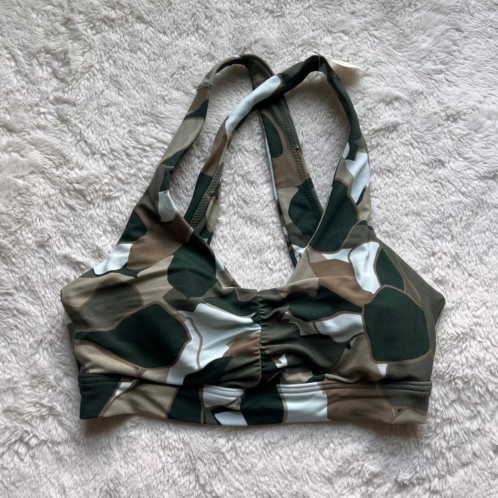 OFFLINE by Aerie Real Me Camo Sports Bra Green Brown Medium Support Size Small